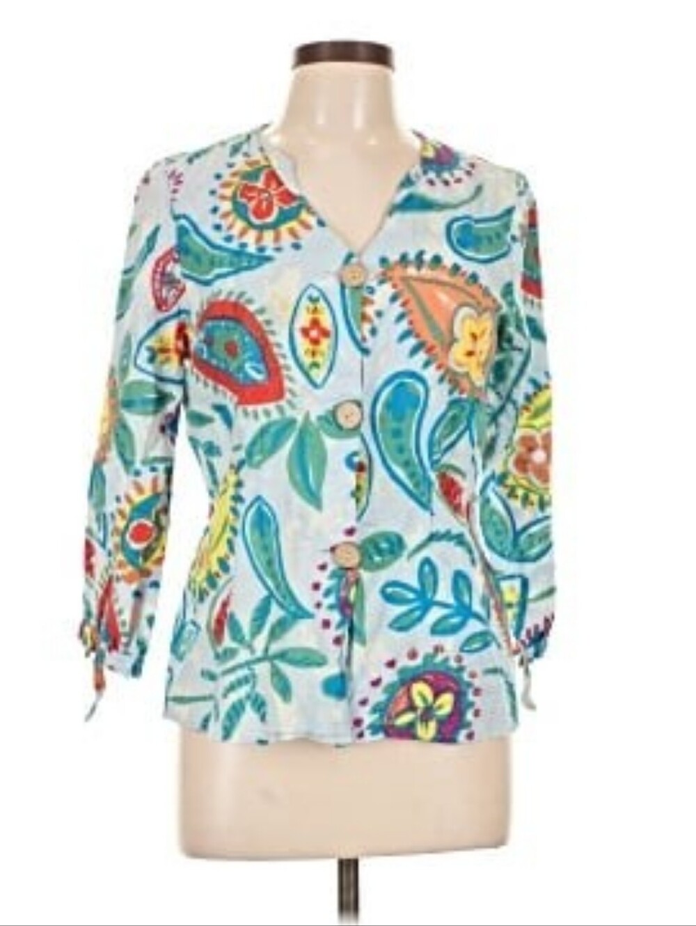 Hester & Orchard Colorful Abstract Floral Paisley Button Front Linen Blouse M